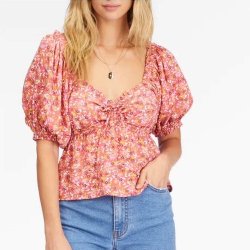 Billabong Beachy Babe Floral Print Top Small Pink